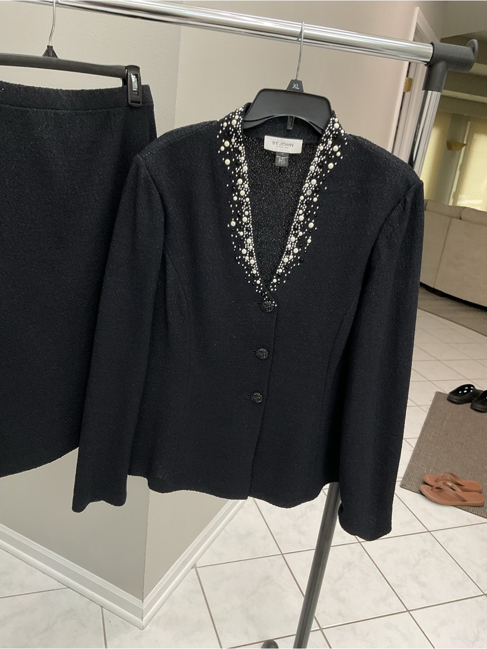 St. John Black V-Neck Beaded Blazer